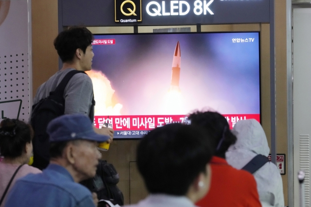 A TV screen shows a file image of North Korea's missile launch during a news program at Seoul Railway Station in Seoul, South Korea, Thursday. (AP)