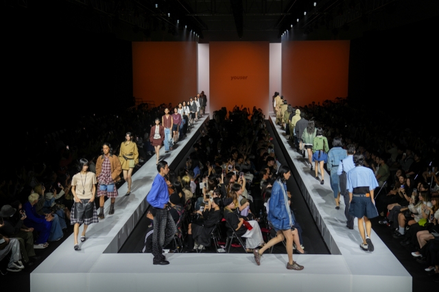 Models wear creations for Youser as part of the spring-summer 2025 Seoul Fashion Week at Dongdaemun Design Plaza in Seoul on Tuesday. (Seoul City)