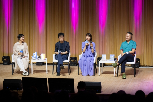 From left, moderator Han So-beom, writers Lee Jang-wook, Son Bo-mi and Kevin Chen attend the 2024 Seoul International Writers' Festival at JCC Art Center in Jongno, Seoul, Sunday. (SIWF)