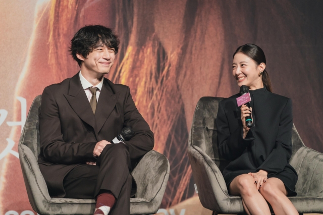 Kentaro Sakaguchi (left) and Lee Se-young are seen attending the press conference for 