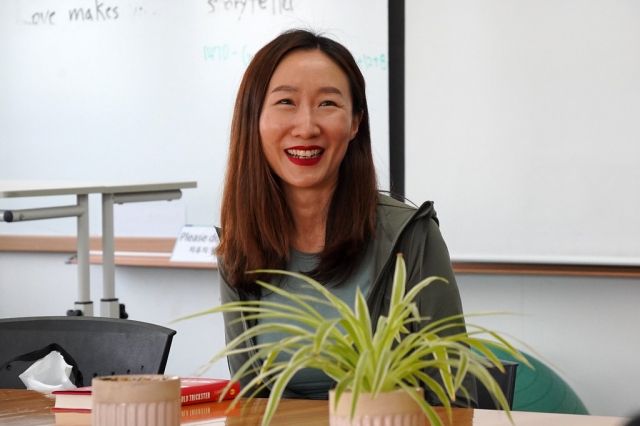 Mirinae Lee talks in an open discussion with the students at the Chadwick International School, Incheon, May 23, 2023. (Chadwick International School)