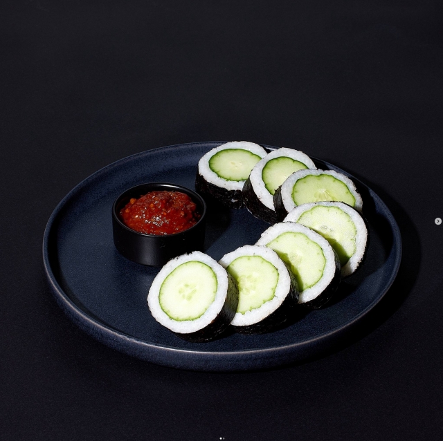 Gimbap (rice roll) made with a whole cucumber, sold at GS25 convenience stores (GS Retail)