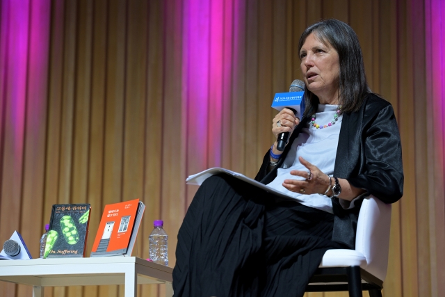 Claudia Pineiro delivers an opening keynote speech for the 2024 Seoul International Writers' Festival at JCC Art Center in Jongno, Seoul, Friday. (SIWF)